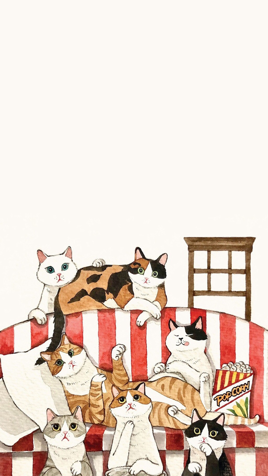 萌宠猫咪插画手机壁纸图片