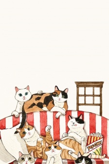 萌寵貓咪插畫手機壁紙圖片