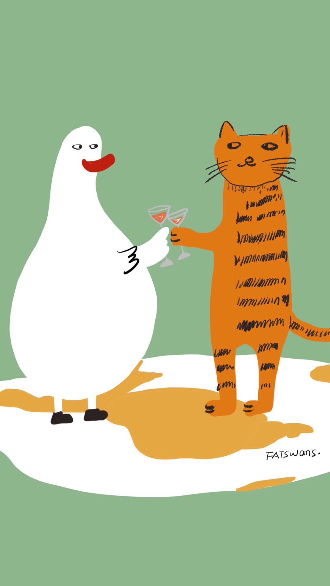 大鹅和猫咪日常插画手机壁纸