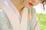 Blue printed kimono beauty photo mobile wallpaper