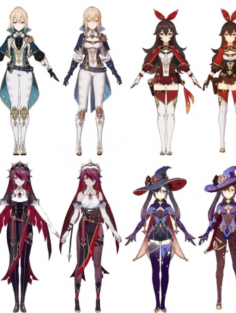 Comparison chart of Genshin Impact characters and cloths