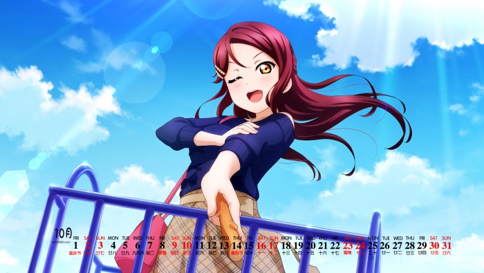 2021年10月動漫美女桌麵日曆壁紙