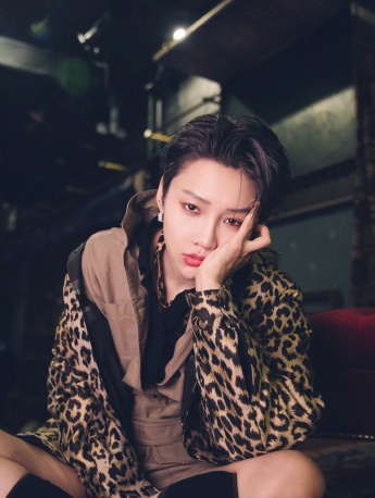 Liu Yuxin's cool and sexy photo with leopard print and big back hair
