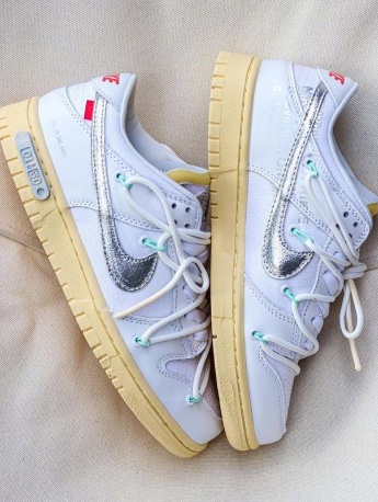 Nike OW co-branded DunkLow displayed from multiple angles