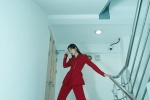 Tang Yan cool fashion photo in red suit