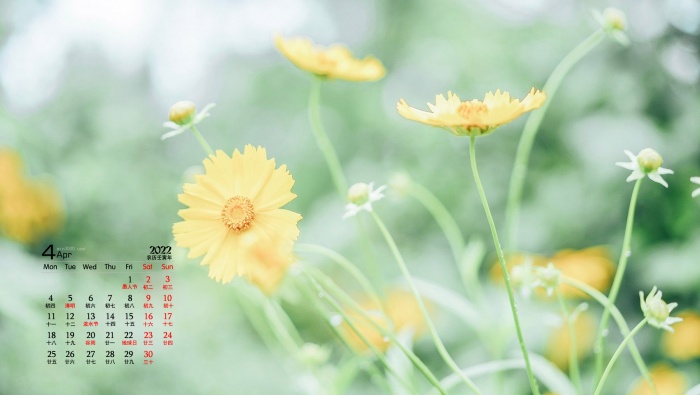 April 2022 green leaves flowers blue sky desktop calendar wallpaper