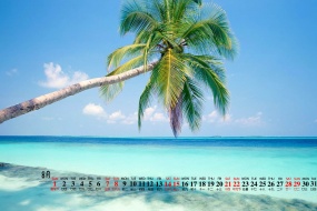 August 2021 blue sea beach calendar wallpaper