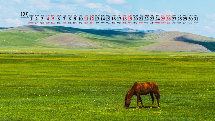 December 2021 green nature scenery desktop calendar wallpaper