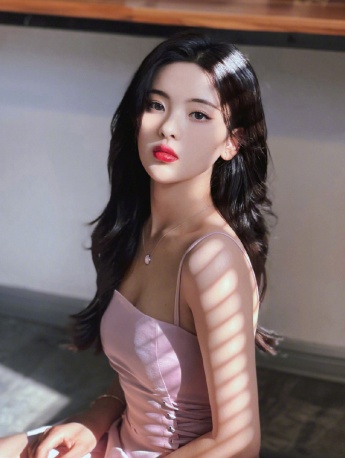 Yang Chaoyue's charming and sexy photo in pink suspender dress