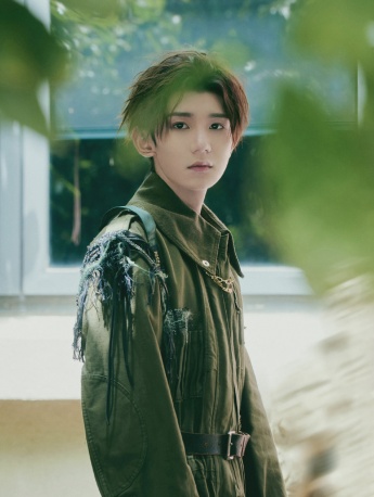 王源軍綠色工裝風帥氣寫真圖片