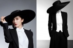 Yang Mi elegant and sexy photo pictures in all black suit