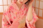 Pink short hair beauty in kimono photo mobile wallpaper