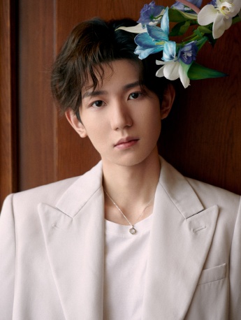 王源米灰色西装帅气活动照写真