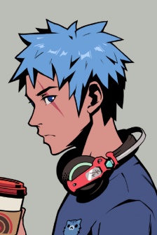 Azuki anime man holding coffee NFT avatar