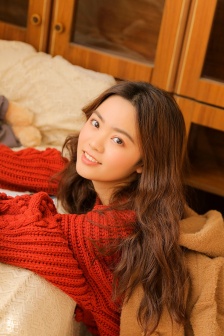 Sweet photo of beauty in red sweater mobile wallpaper