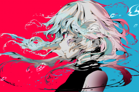 红蓝底白发动漫少女壁纸