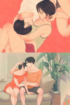 Lovers time healing illustration mobile wallpaper