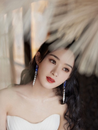 Zhao Liying sexy sexy photo in white tube top gauze skirt