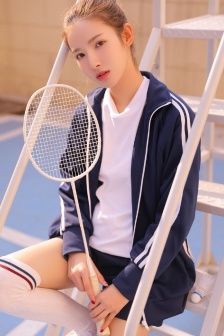 Tennis girl in white silk uniform, seductive and sexy outdoor photo