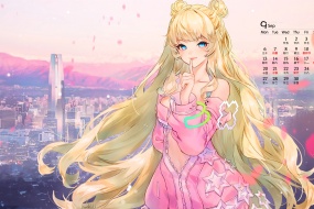 September 2021 anime girls desktop calendar wallpaper