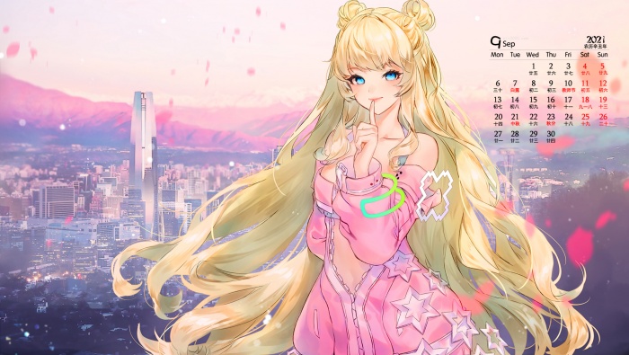 September 2021 anime girls desktop calendar wallpaper