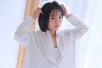 Sexy beauty in white shirt lazy photo wallpaper