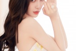 angelababy sexy photo in apricot yellow summer flower tube top dress