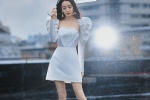Dilireba sexy photo with puff sleeves and tube top dress