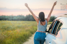 March 2022 beautiful calendar wallpaper with people's backs