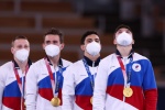 Very clear and beautiful pictures of the Russian men's gymnastics team awarding awards