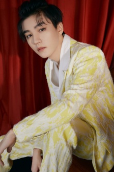 Wang Junkai handsome photo in yellow printed suit