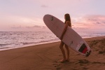 Beautiful girl in bikini holding surfboard picture desktop wallpaper