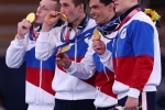 Very clear and beautiful pictures of the Russian men's gymnastics team awarding awards