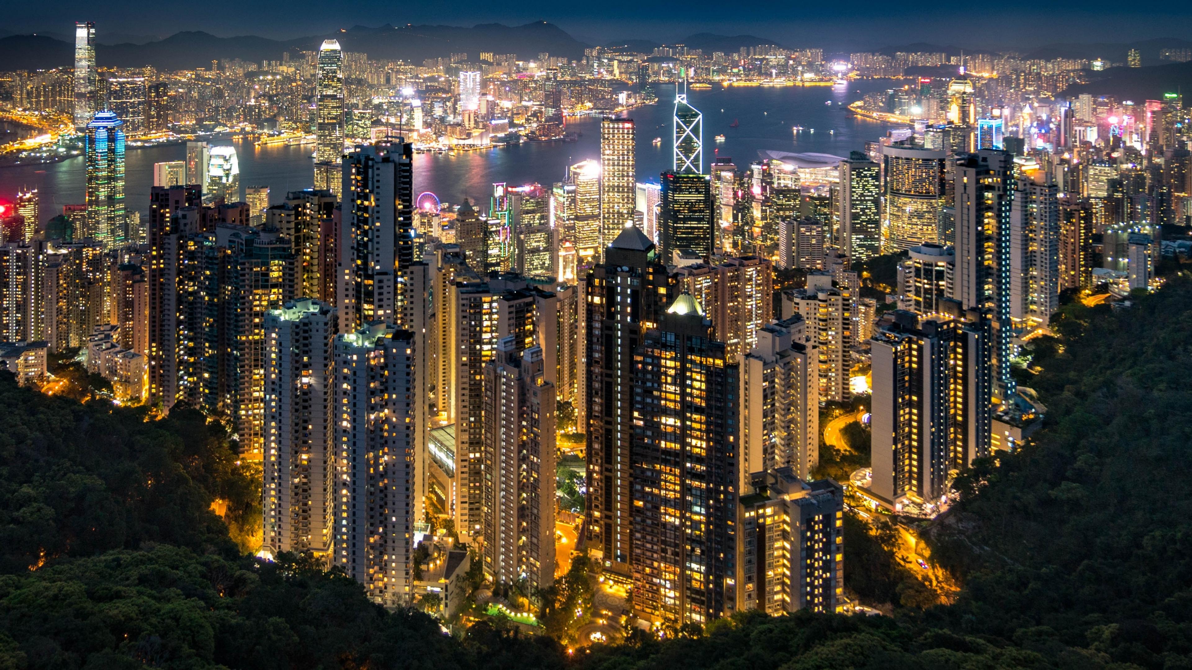 香港摩天大楼夜景图片电脑壁纸