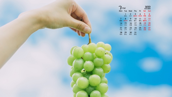 2022年3月蓝天下的美食风景日历壁纸