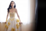 angelababy sexy photo in apricot yellow summer flower tube top dress