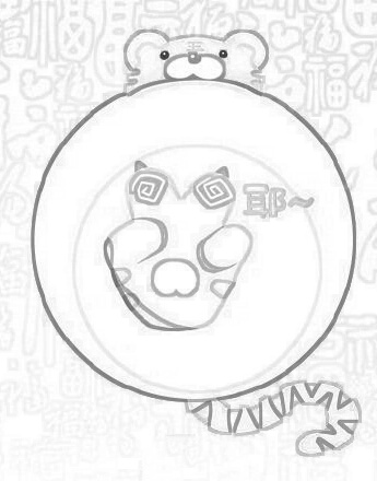 虎爪比耶簡筆卡通畫