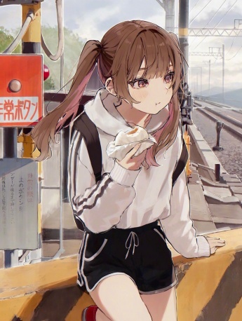 Anime girl mobile wallpaper next to the railway