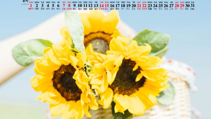 2021年8月清新向日葵桌麵日曆壁紙