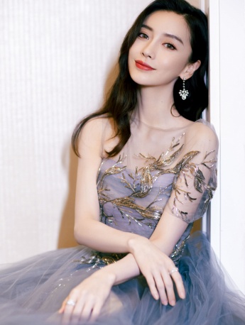 sexy photo of angelababy blue tulle dress