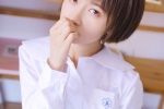 Japanese style sexy home photo of beauty in college uniform