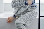 Dilireba blue and white striped knitted suit wallpaper