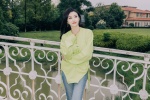 Jing Tianguo green sweatshirt fresh and sweet photo pictures