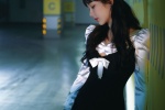Yang Zi black and white outfit fashionable parking lot photo