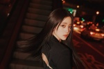 歐陽娜娜黑色吊帶性感夜拍寫真