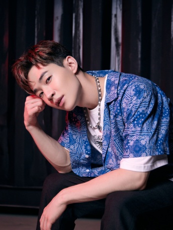 Liu Xianhua handsome photo pictures in blue printed shirt