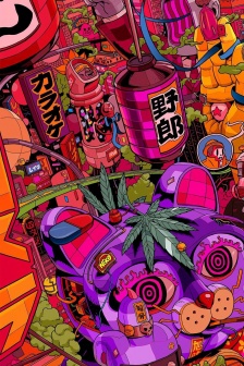 怪诞风格炫丽色彩插画手机壁纸