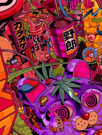 怪誕風格炫麗色彩插畫手機壁紙