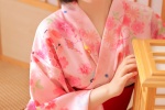 Pink short hair beauty in kimono photo mobile wallpaper