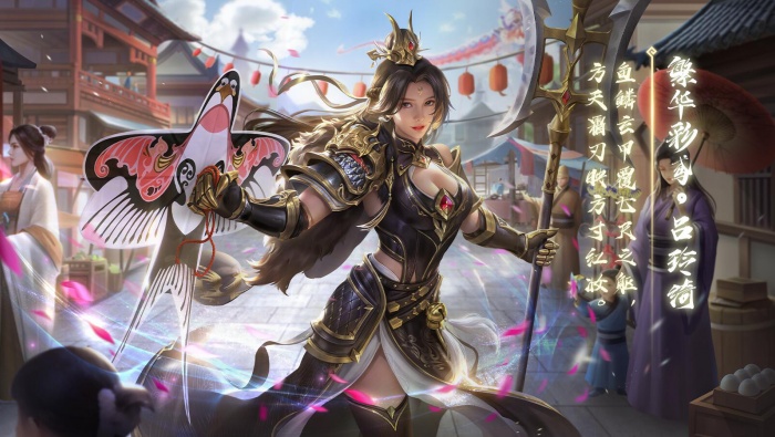 Three Kingdoms killing prosperous colorful kite Lu Lingqi original painting wallpaper